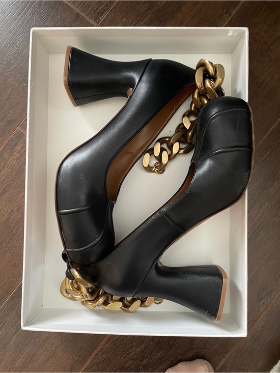 Stella McCartney Shoes - Stella McCartney Black vegan Leather Block Heels with Oversized Gold Chain